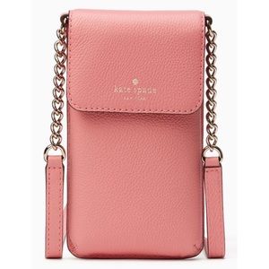 KATE SPADE coral leather Larchmont Avenue card holder / phone case crossbody